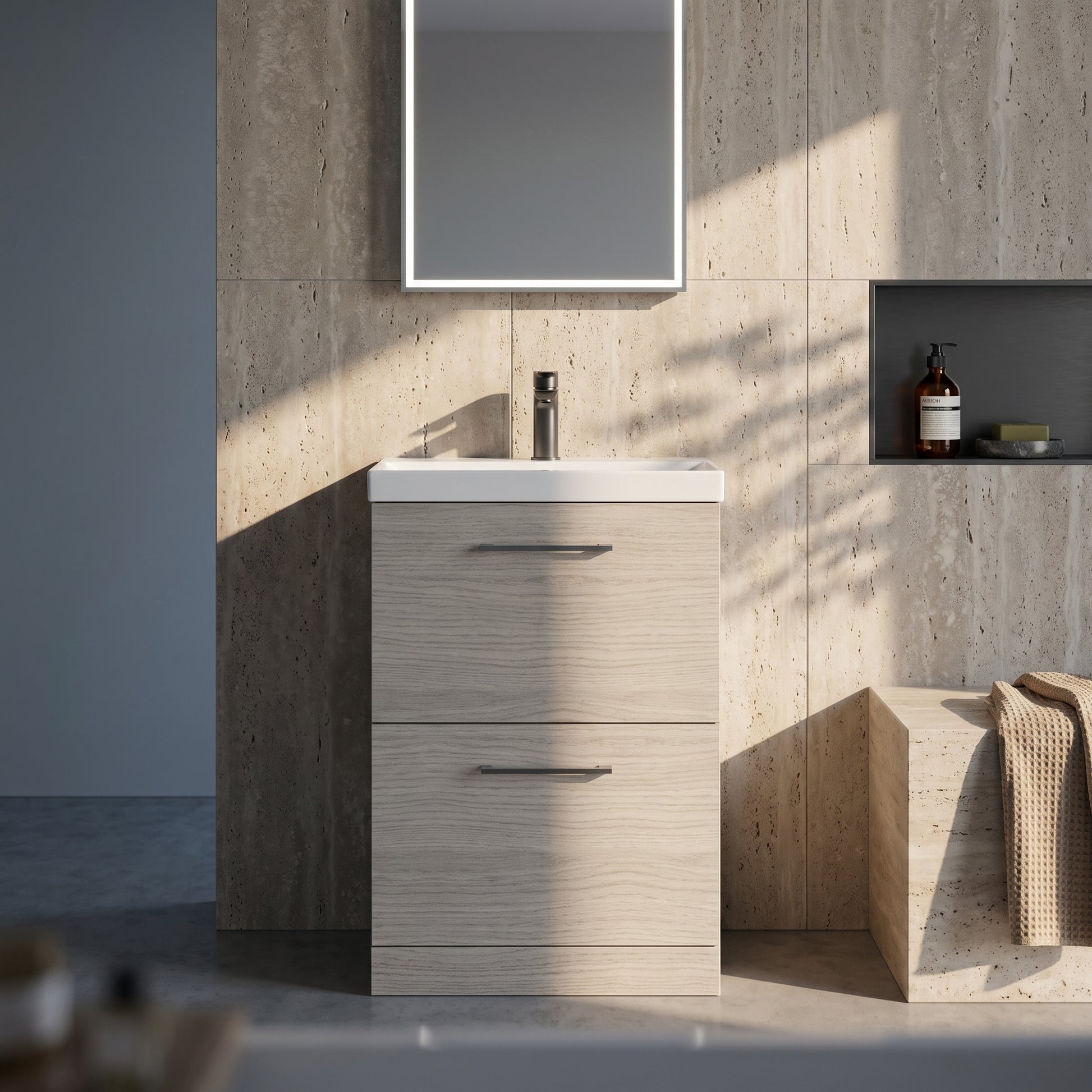 Fairford Aspri 600mm Solace Oak 2-Drawer Floorstanding Vanity Unit