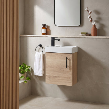 Fairford Minimalist 400mm Bleached Oak Wall Hung Vanity Unit & Basin
