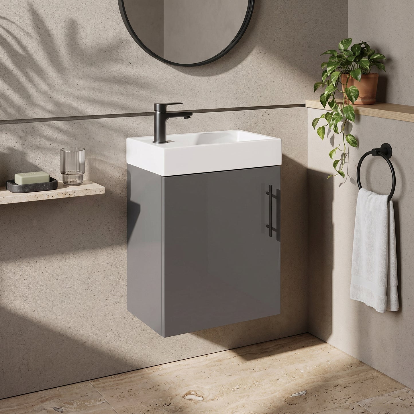 Fairford Minimalist 400mm Gloss Grey Wall Hung Vanity Unit