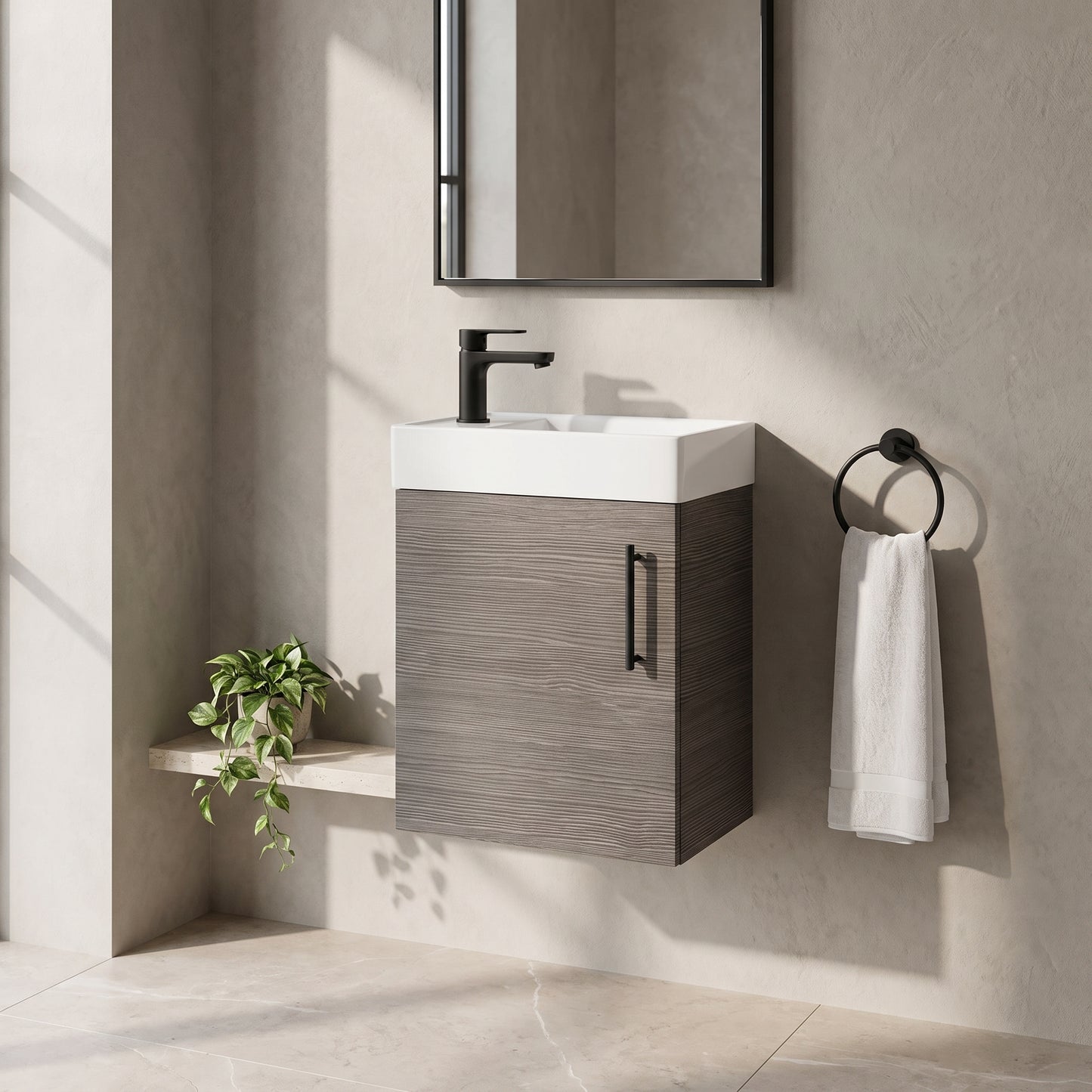 Fairford Minimalist 400mm Grey Avola Wall Hung Vanity Unit