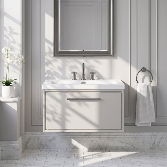 Fairford Tisse Pebble Grey 800mm 1 Drawer Wall Hung Vanity Unit with 3 Tap Hole Basin