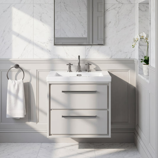 Fairford Tisse Pebble Grey 600mm 2 Drawer Wall Hung Vanity Unit with 3 Tap Hole Basin