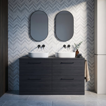 Fairford Aspri Black Woodgrain 1200mm 4 Drawer Floorstanding Vanity Unit with Worktop