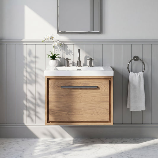 Fairford Tisse Antique Oak 600mm 1 Drawer Wall Hung Vanity Unit with 3 Tap Hole Basin