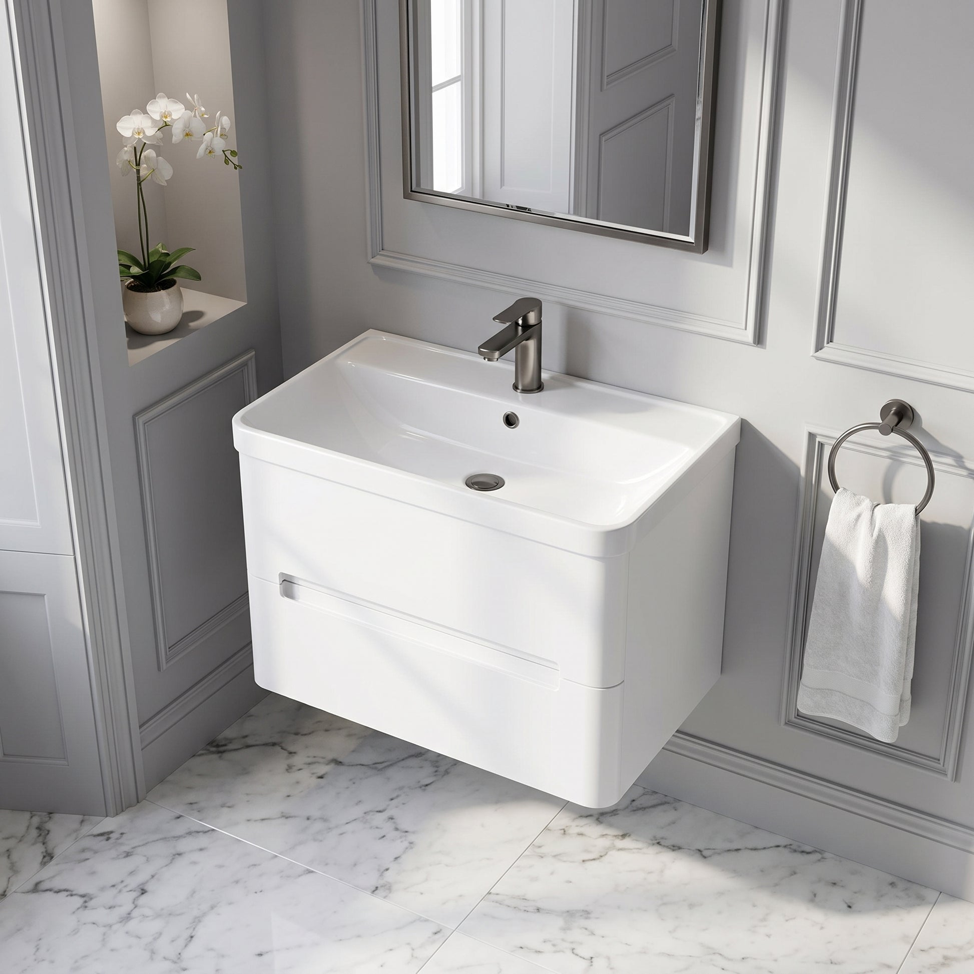 Fairford Rox 800mm Satin White Wall Hung Vanity Unit