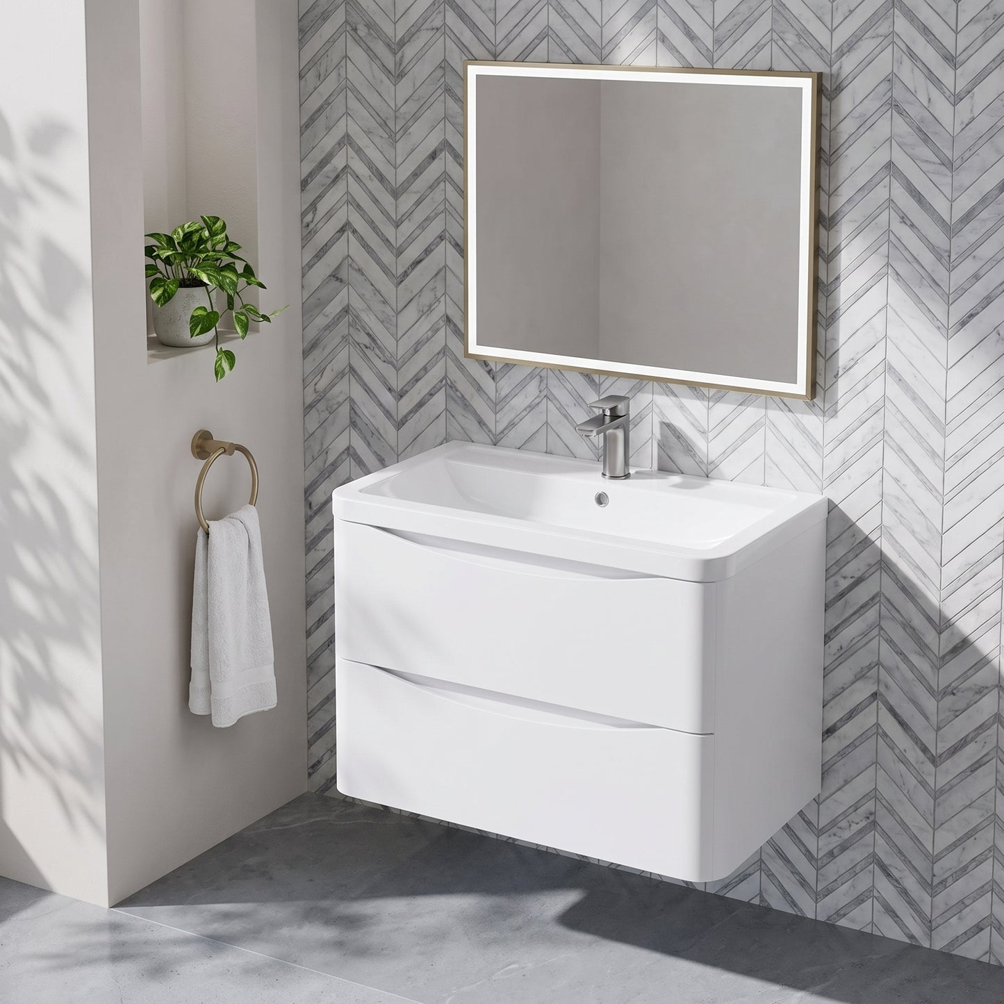 Fairford Eclipse 800mm 2 Drawer Satin White Wall Hung Vanity Unit