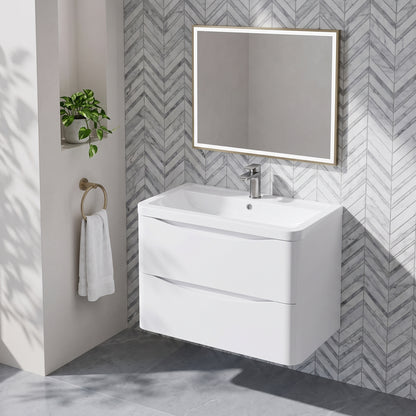 Fairford Eclipse 800mm 2 Drawer Satin White Wall Hung Vanity Unit