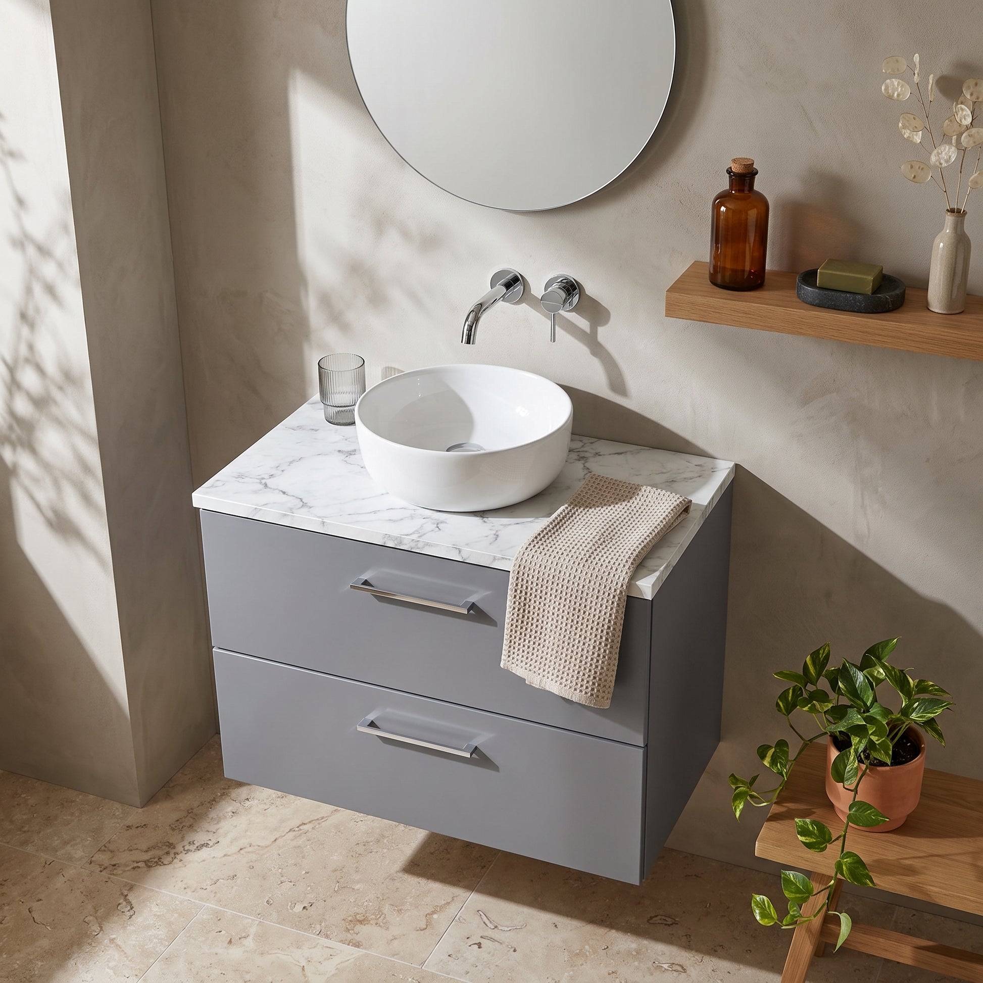 Fairford Aspri Satin Grey 800mm 2 Drawer Wall Hung Vanity Unit with Worktop