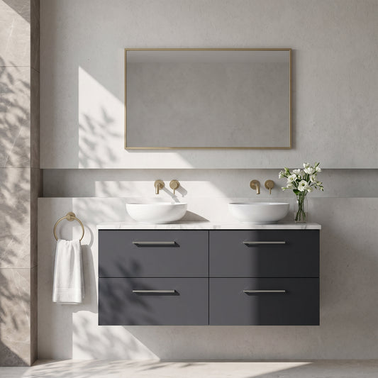 Fairford Aspri Soft Black 1200mm 4 Drawer Wall Hung Vanity Unit with Worktop