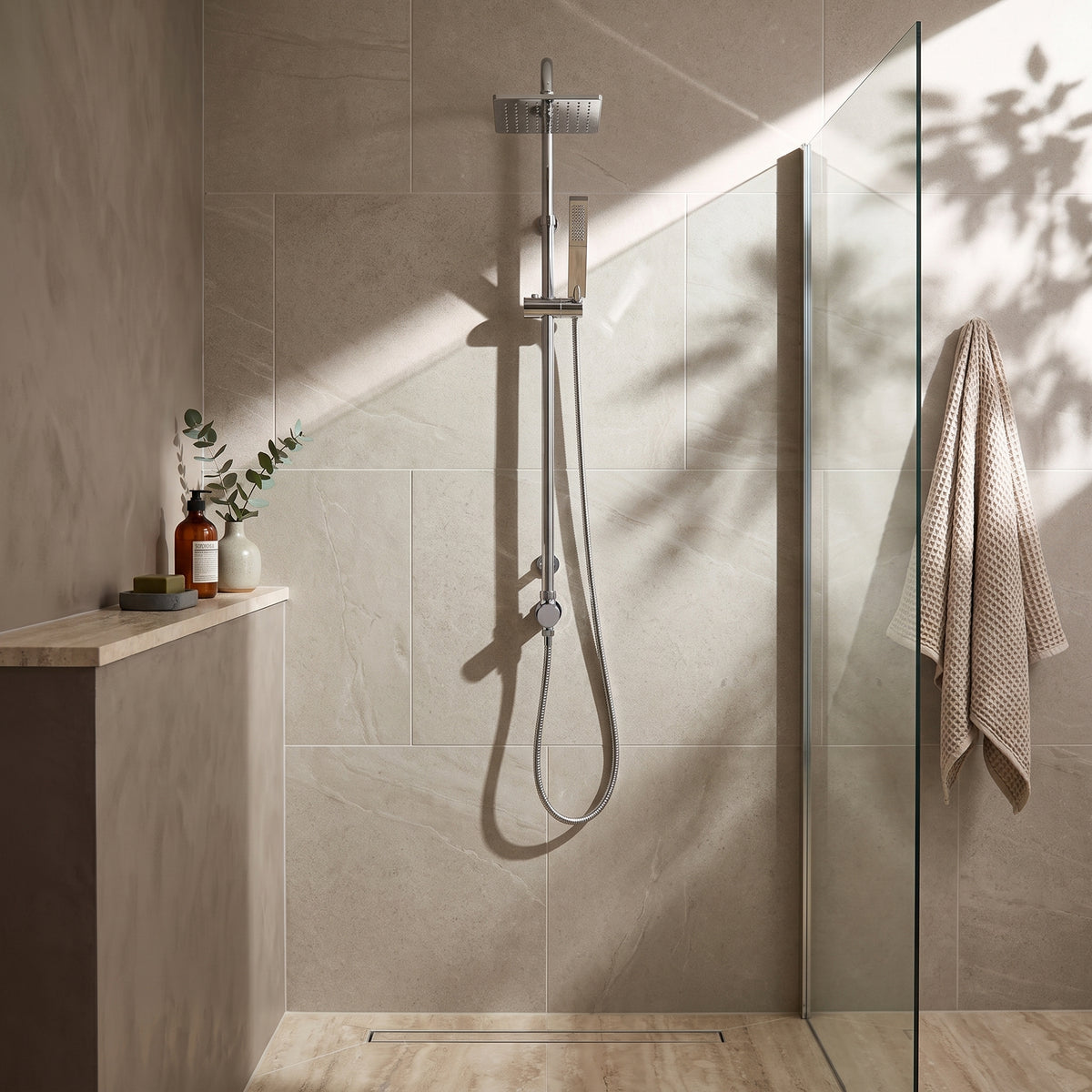 Fairford Short Proj Square Head Shower Rail Kit with Handset