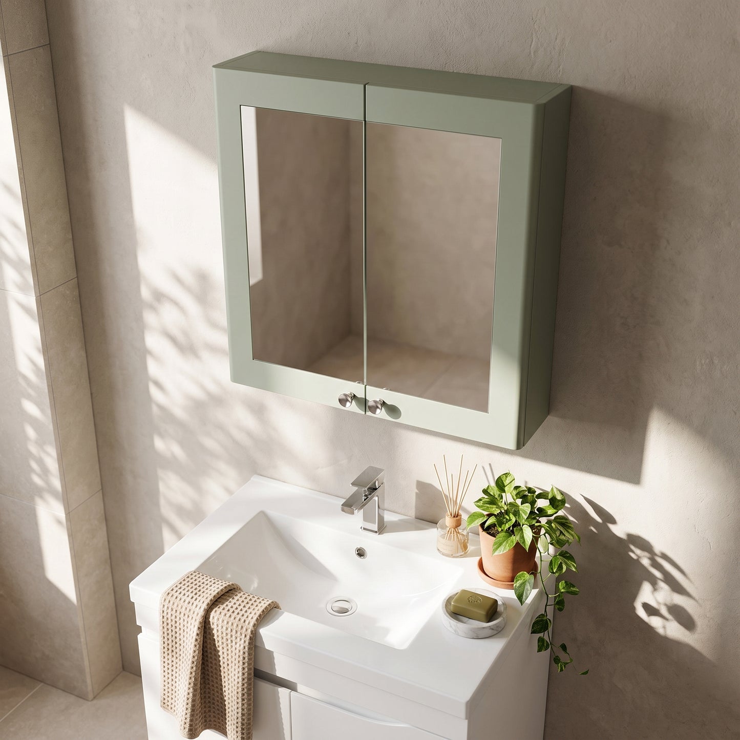 Fairford Laurel 600mm Satin Green Mirror Cabinet