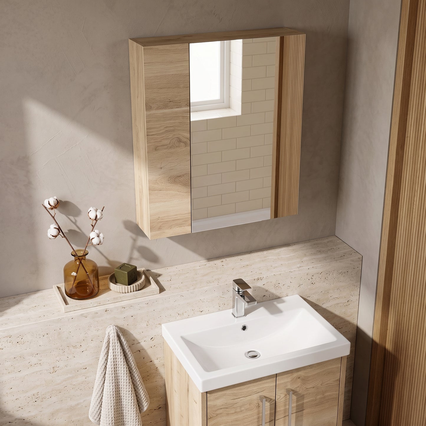 Fairford Union 600mm Bleached Oak Single Door Mirror Unit