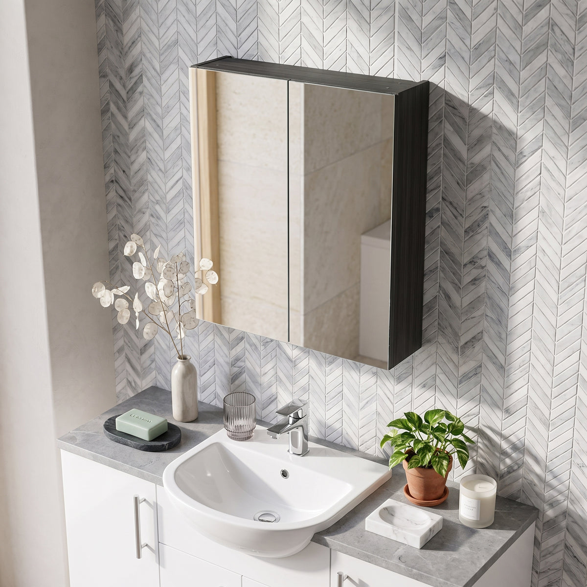 Fairford Union 600mm Slimline Black Double Door Mirror Unit