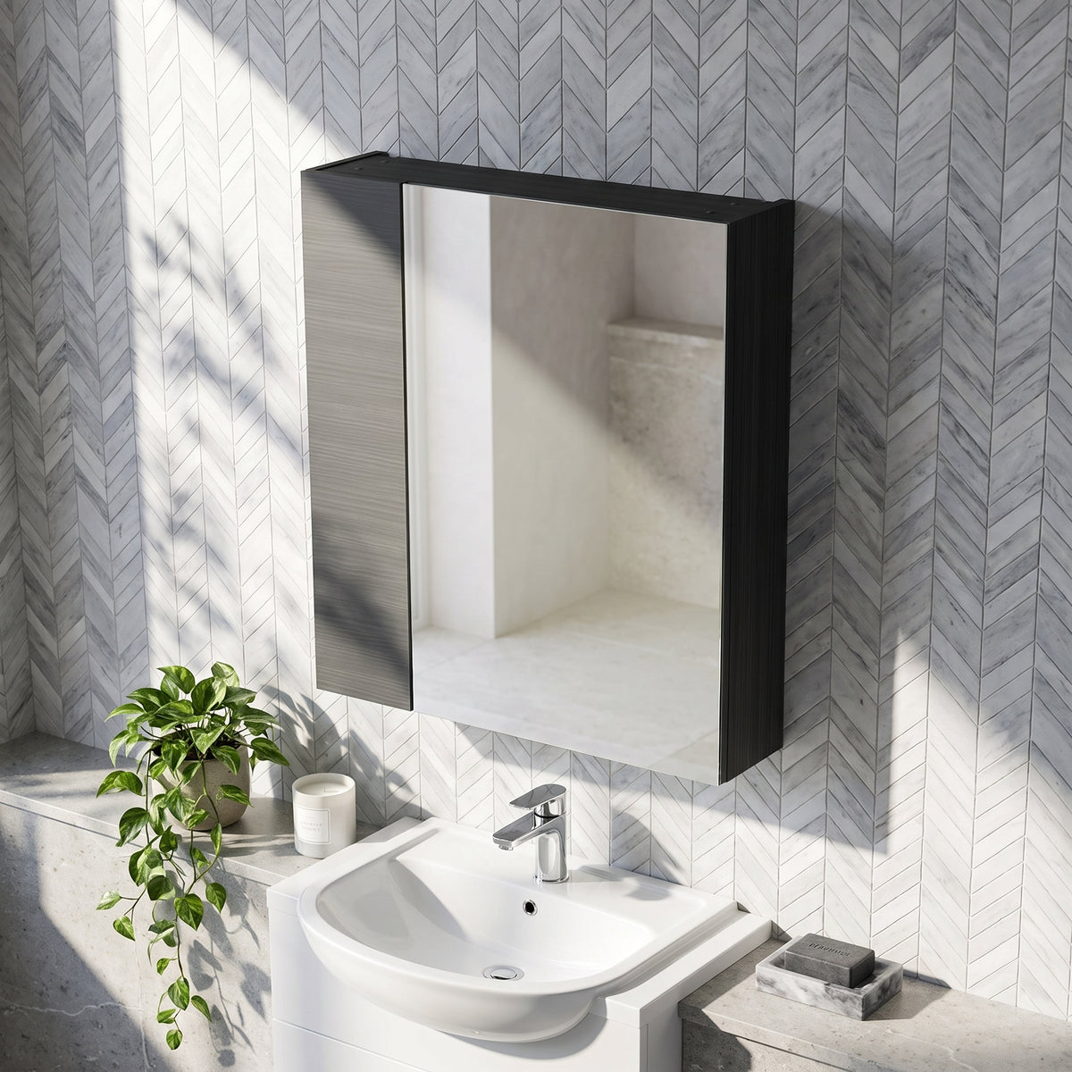 Fairford Union 600mm Slimline Black Single Door Mirror Unit