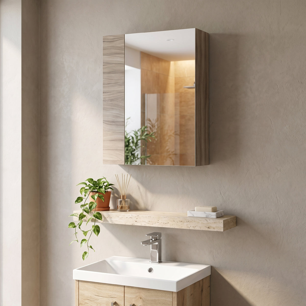 Fairford Union 600mm Slimline Driftwood Single Door Mirror Unit