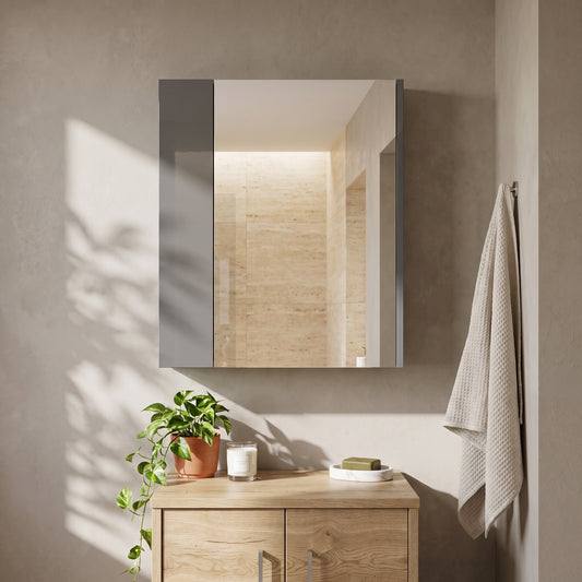 Fairford Union 600mm Slimline Grey Gloss Single Door Mirror Unit