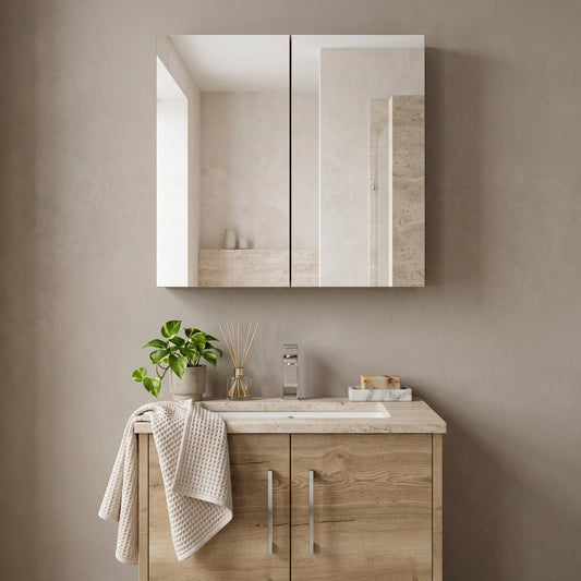 Fairford Union Style Slab Dark Oak 600mm Mirror Cabinet