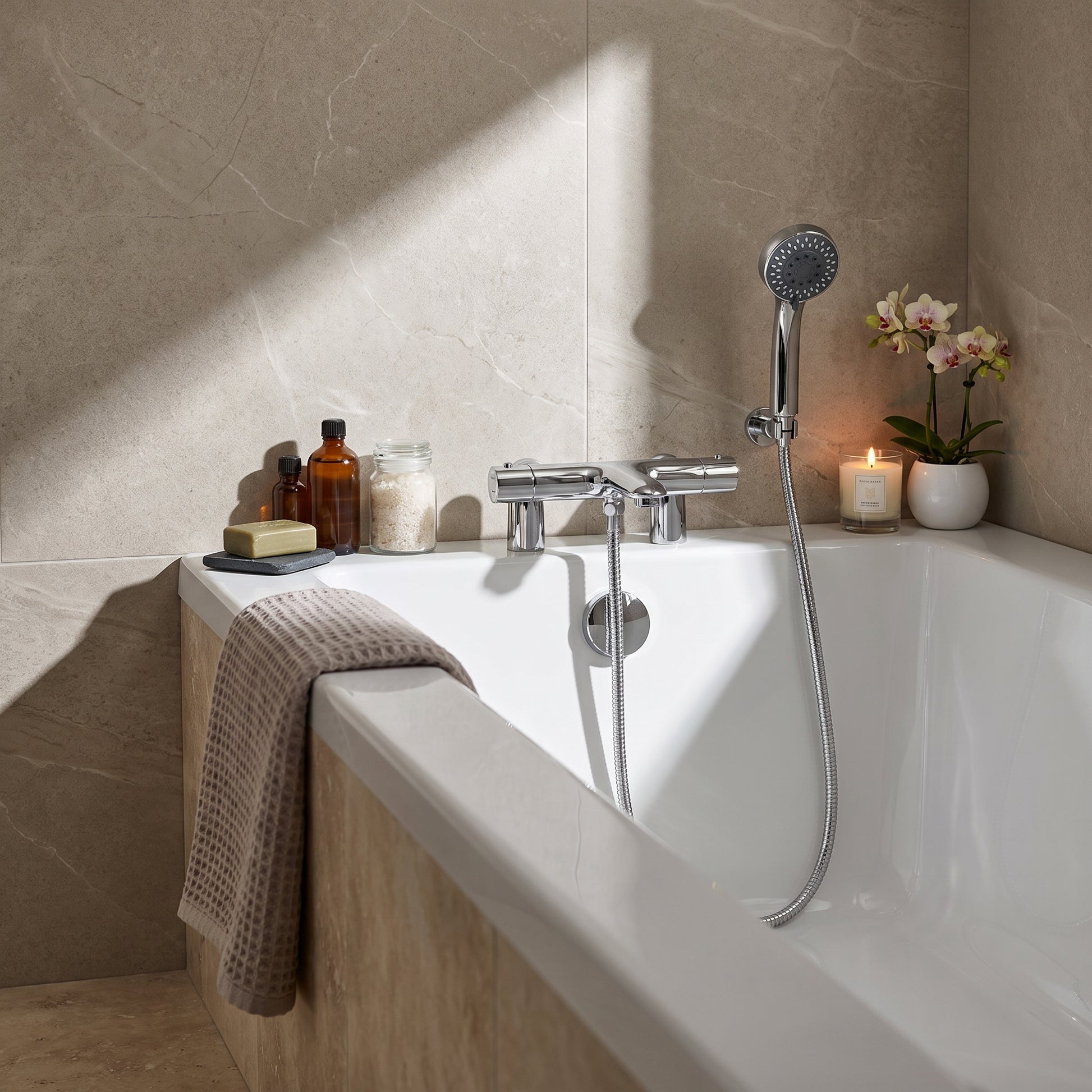Fairford Barton Deck Mounted Thermostic Bath Shower Mixer