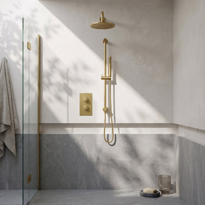 Fairford Element 7 Brushed Brass Concealed Shower Kit with Overhead and Slide Rail Kit