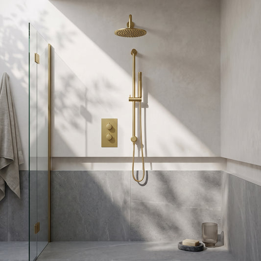 Fairford Element 7 Brushed Brass Concealed Shower Kit with Overhead and Slide Rail Kit