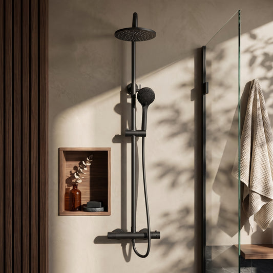Fairford Element Exposed Round Shower Kit, Matt Black