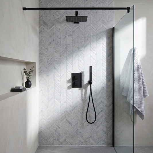 Fairford Una Matt Black Concealed Shower Kit with Overhead and Handset