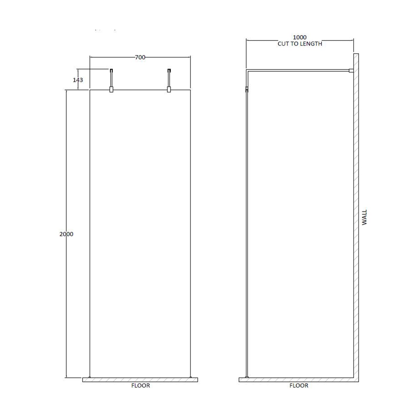 Fairford 700mm 8mm Wetroom Screen, 2 Support Arms, 1950mm