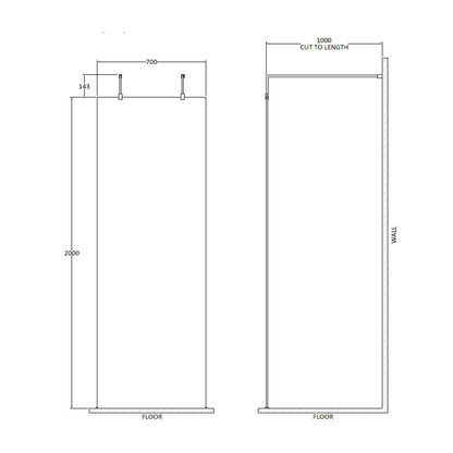 Fairford 700mm 8mm Wetroom Screen, 2 Support Arms, 1950mm
