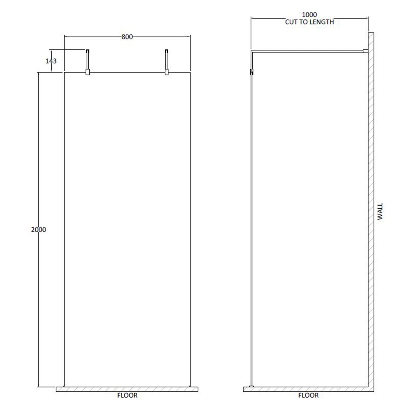Fairford 800mm 8mm Wetroom Screen, 2 Support Arms, 1950mm