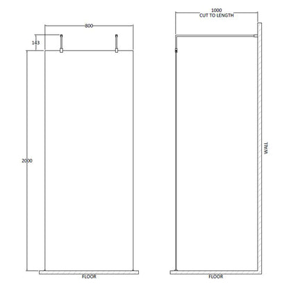 Fairford 800mm 8mm Wetroom Screen, 2 Support Arms, 1950mm