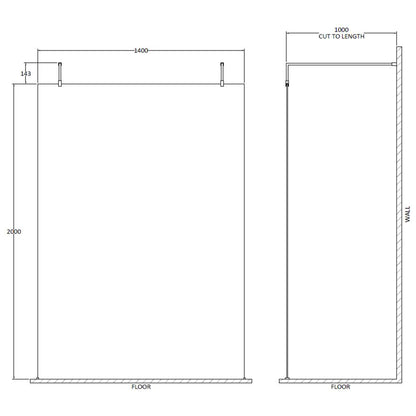 Fairford 1400mm 8mm Wetroom Screen, 2 Support Arms, 1950mm
