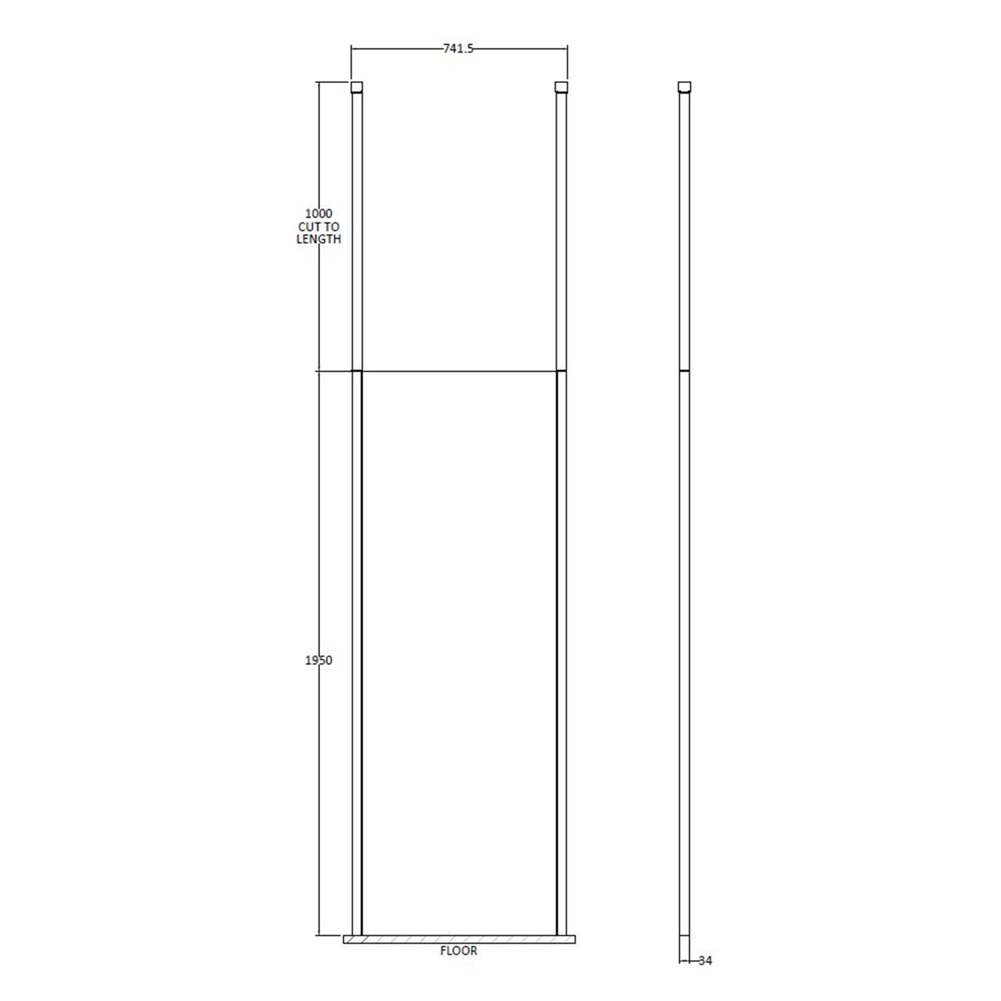Fairford 700mm 8mm Wetroom Screen, 2 Ceiling Posts, 1950mm