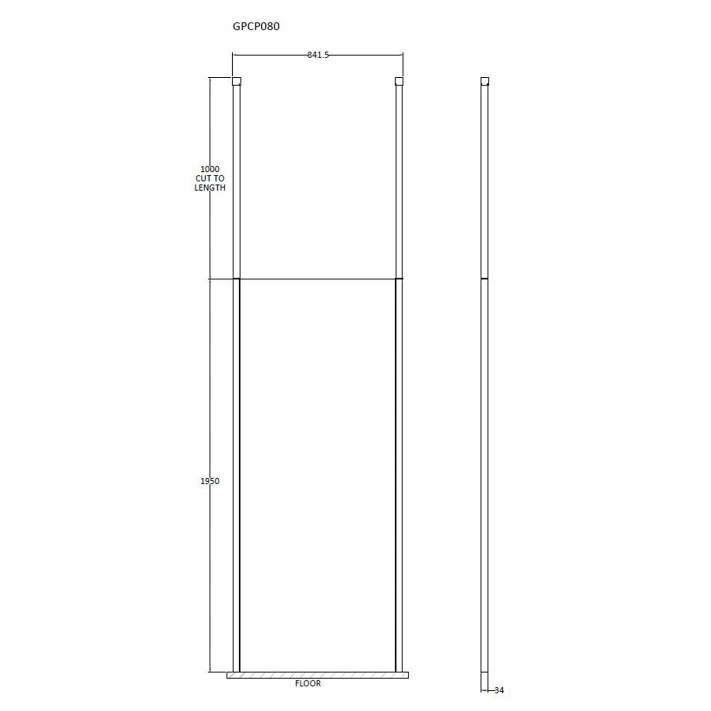 Fairford 800mm 8mm Wetroom Screen, 2 Ceiling Posts, 1950mm