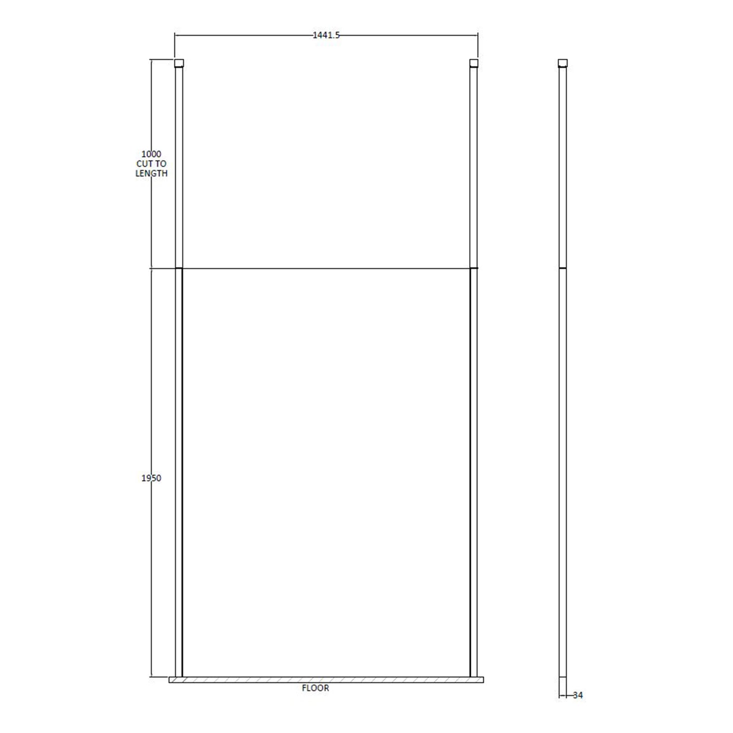 Fairford 1400mm 8mm Wetroom Screen, 2 Ceiling Posts, 1950mm