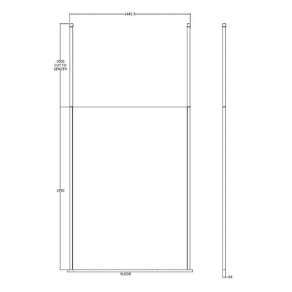 Fairford 1400mm 8mm Wetroom Screen, 2 Ceiling Posts, 1950mm