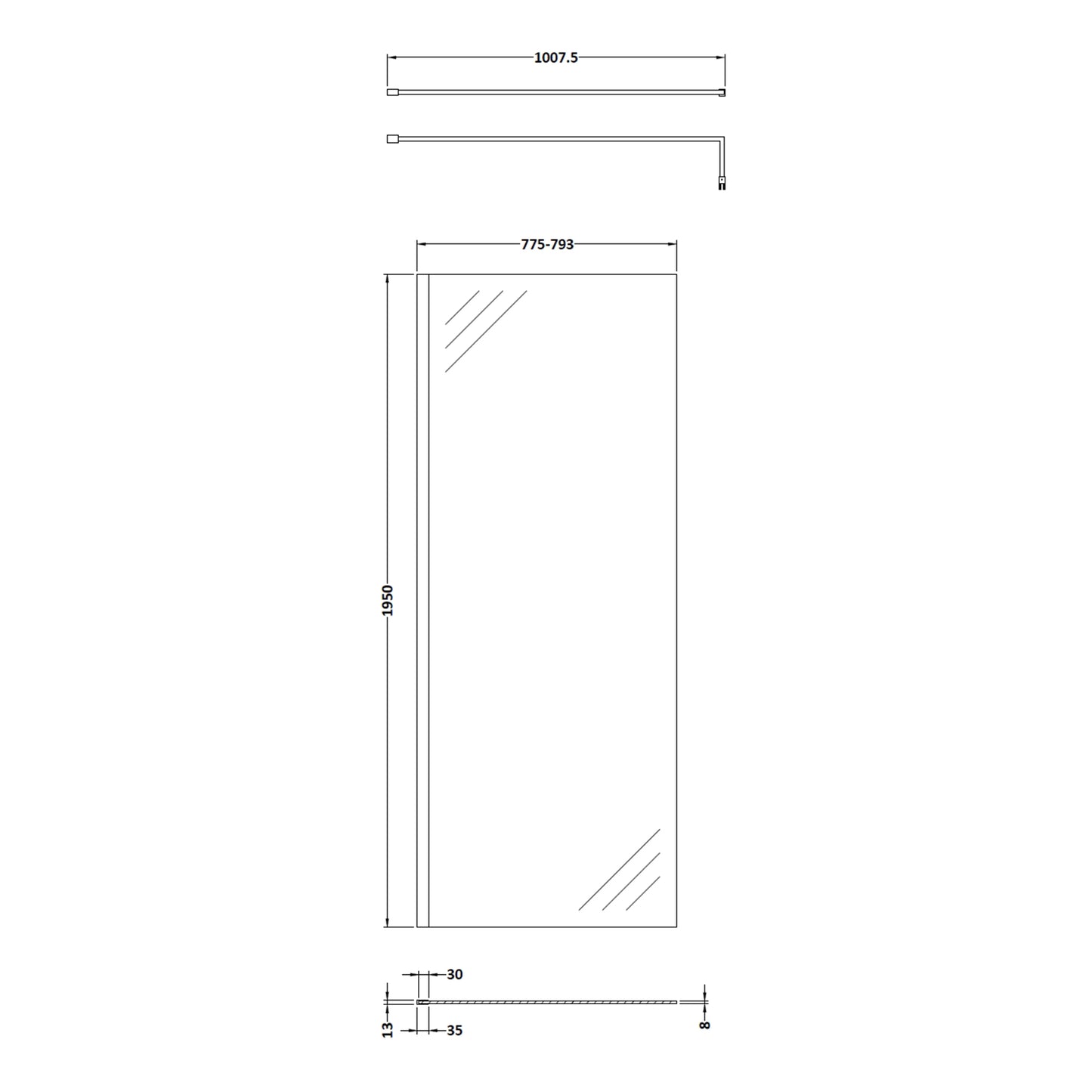Fairford 800mm 8mm Matt Black Framed W/r Screen
