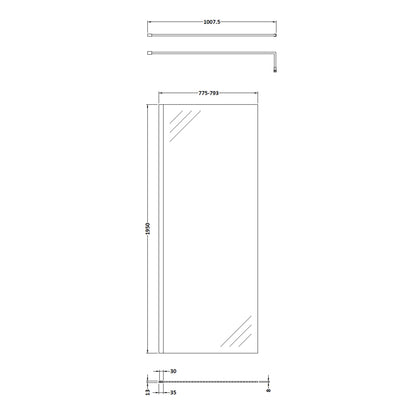 Fairford 800mm 8mm Matt Black Framed W/r Screen