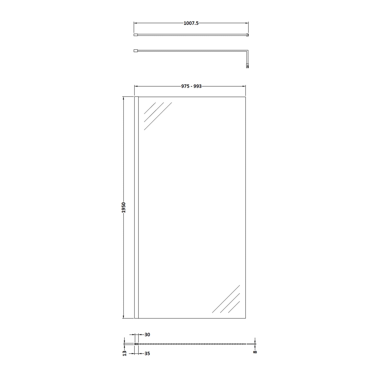 Fairford 1000mm 8mm Matt Black Framed W/r Screen