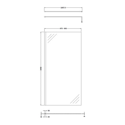 Fairford 1000mm 8mm Matt Black Framed W/r Screen