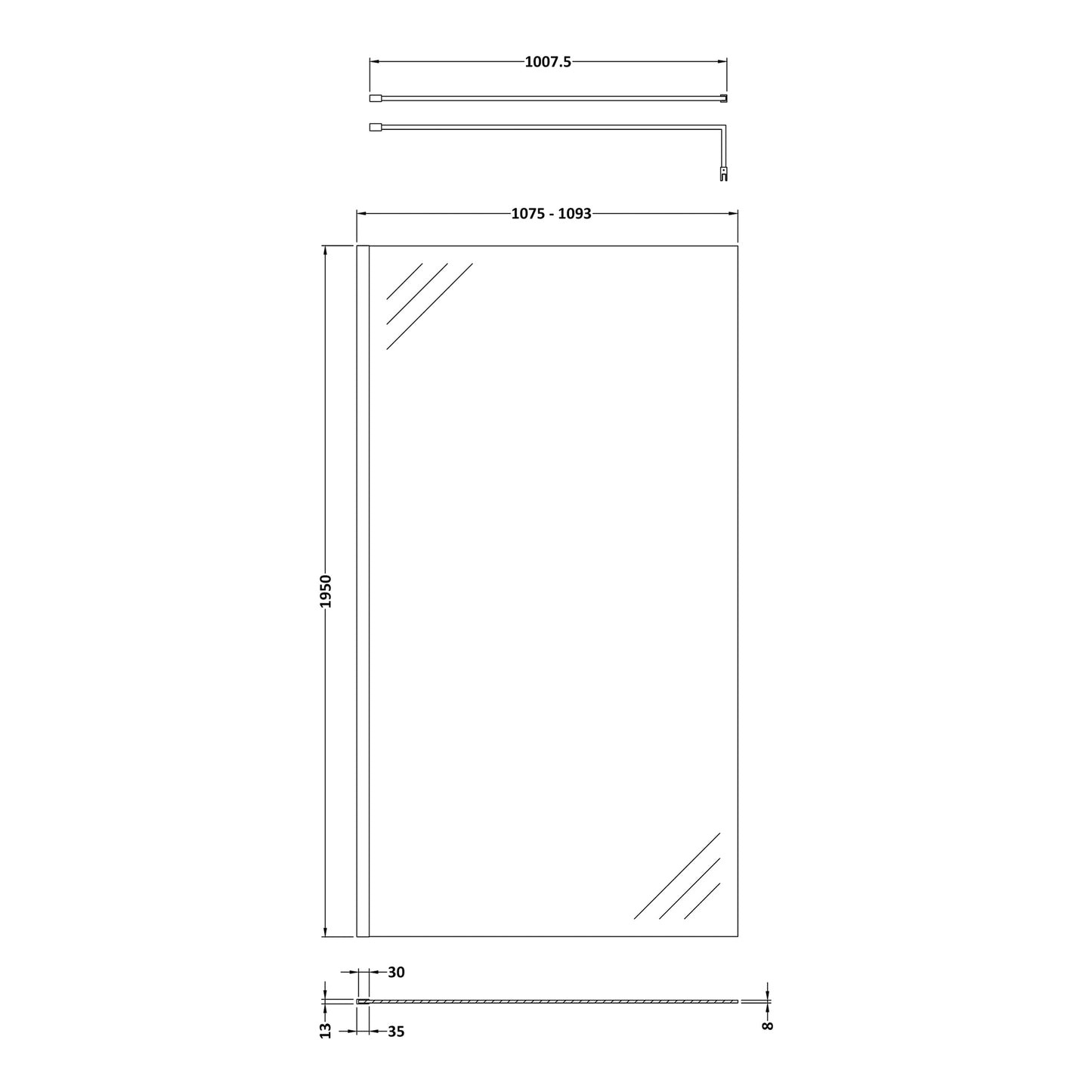 Fairford 1100mm 8mm Matt Black Framed W/r Screen