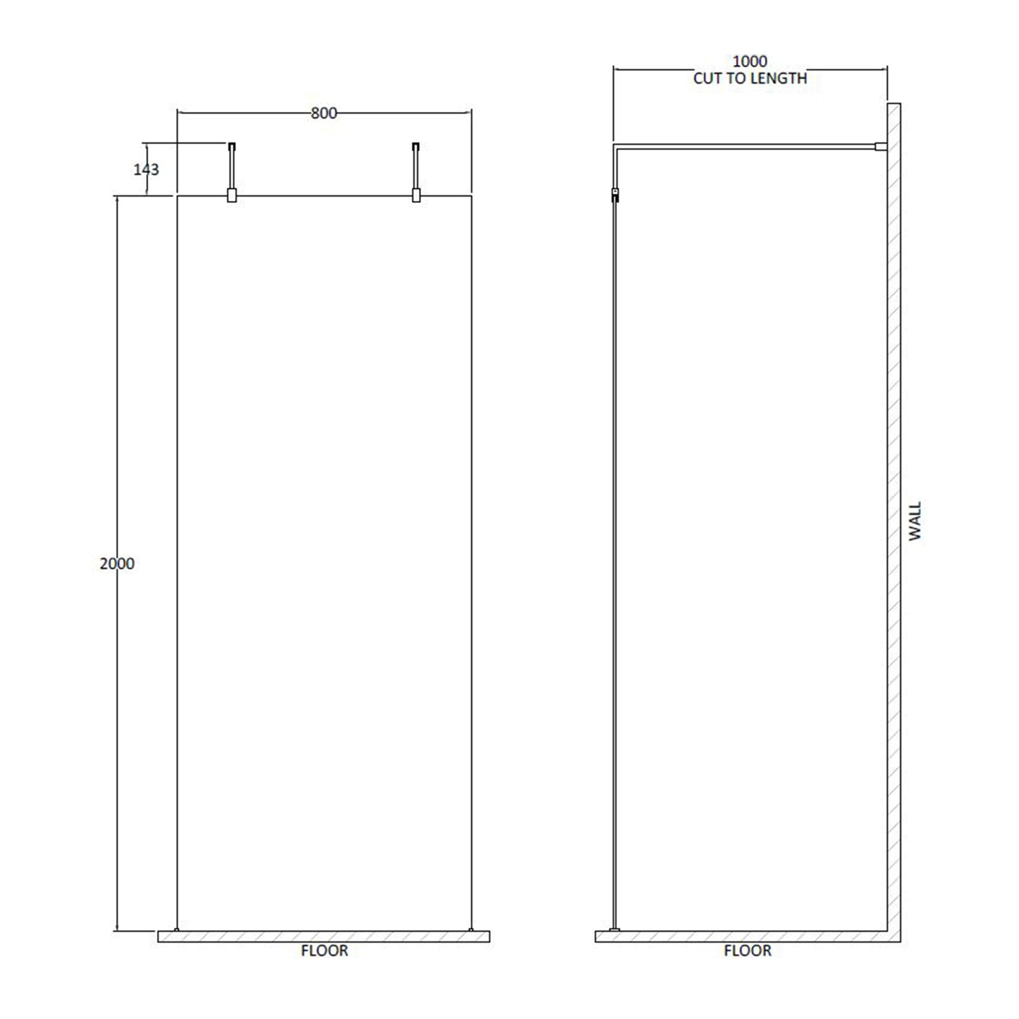 Fairford 800mm 8mm Matt Black Framed W/r Screen, 2 Supp Arms