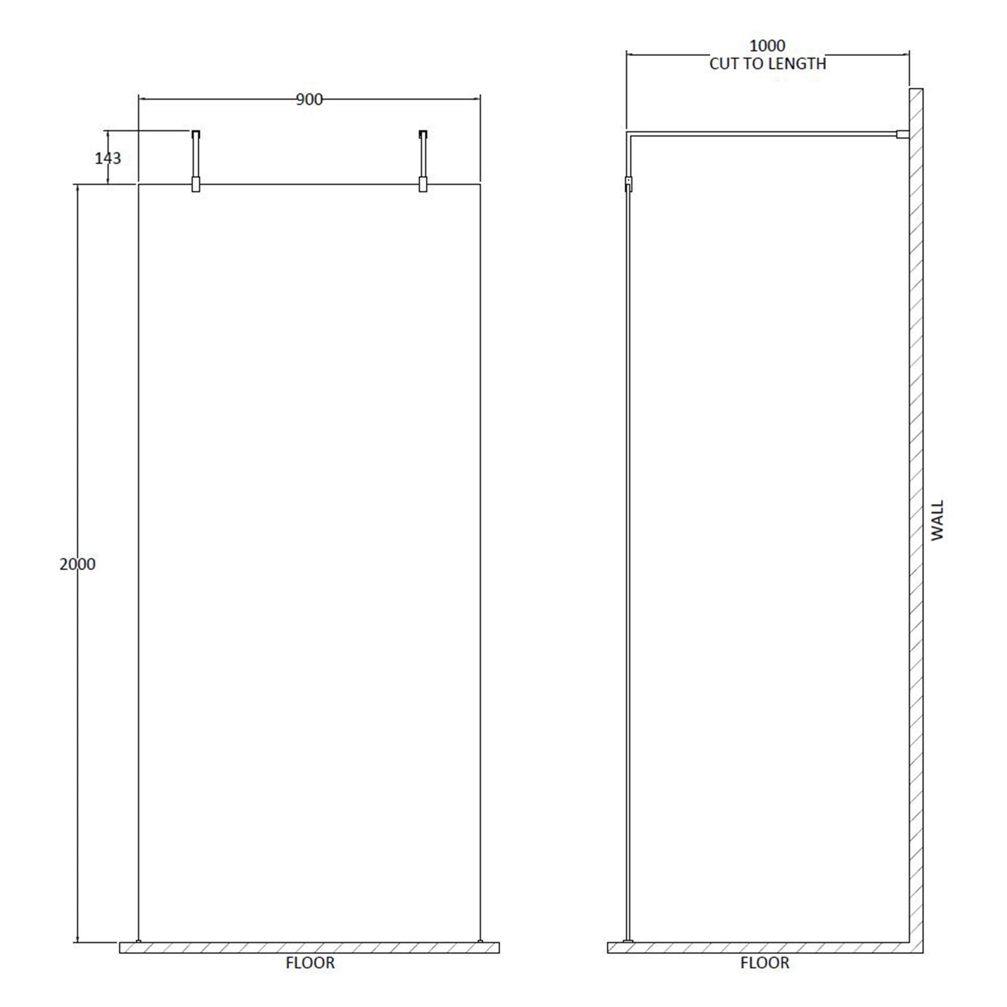 Fairford 1000mm 8mm Matt Black Framed W/r Screen, 2 Supp Arm