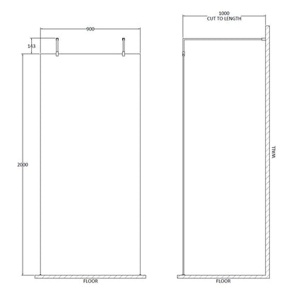 Fairford 1000mm 8mm Matt Black Framed W/r Screen, 2 Supp Arm