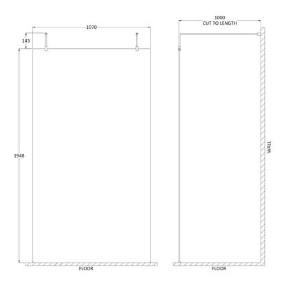 Fairford 1100mm 8mm Matt Black Framed W/r Screen, 2 Supp Arm