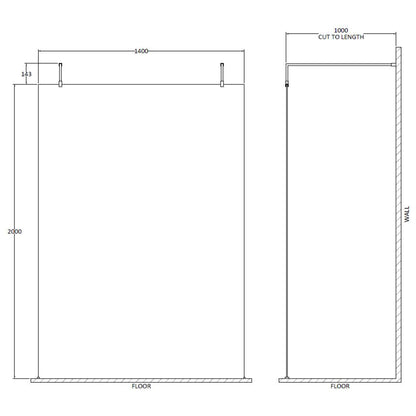Fairford 1400mm 8mm Matt Black Framed W/r Screen, 2 Supp Arm