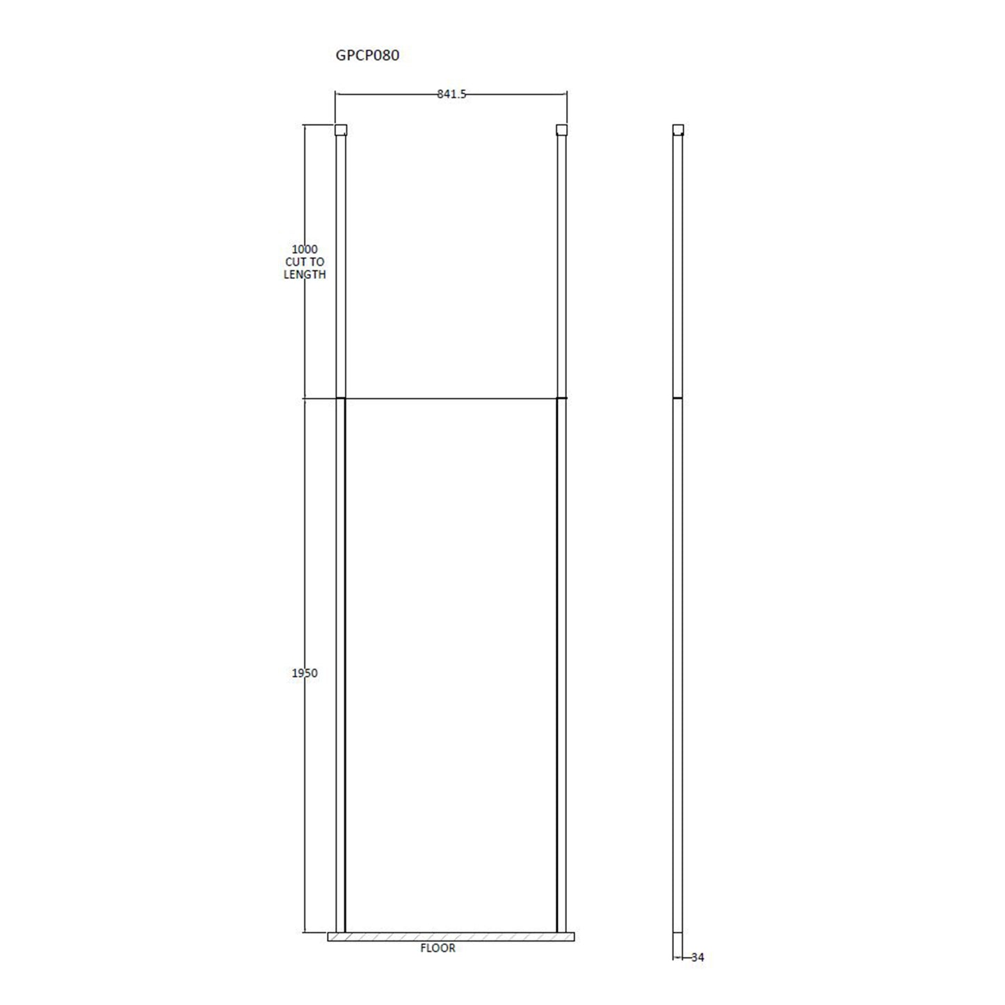Fairford 800mm 8mm Matt Black Framed W/r Screen2 Ceiling Pos