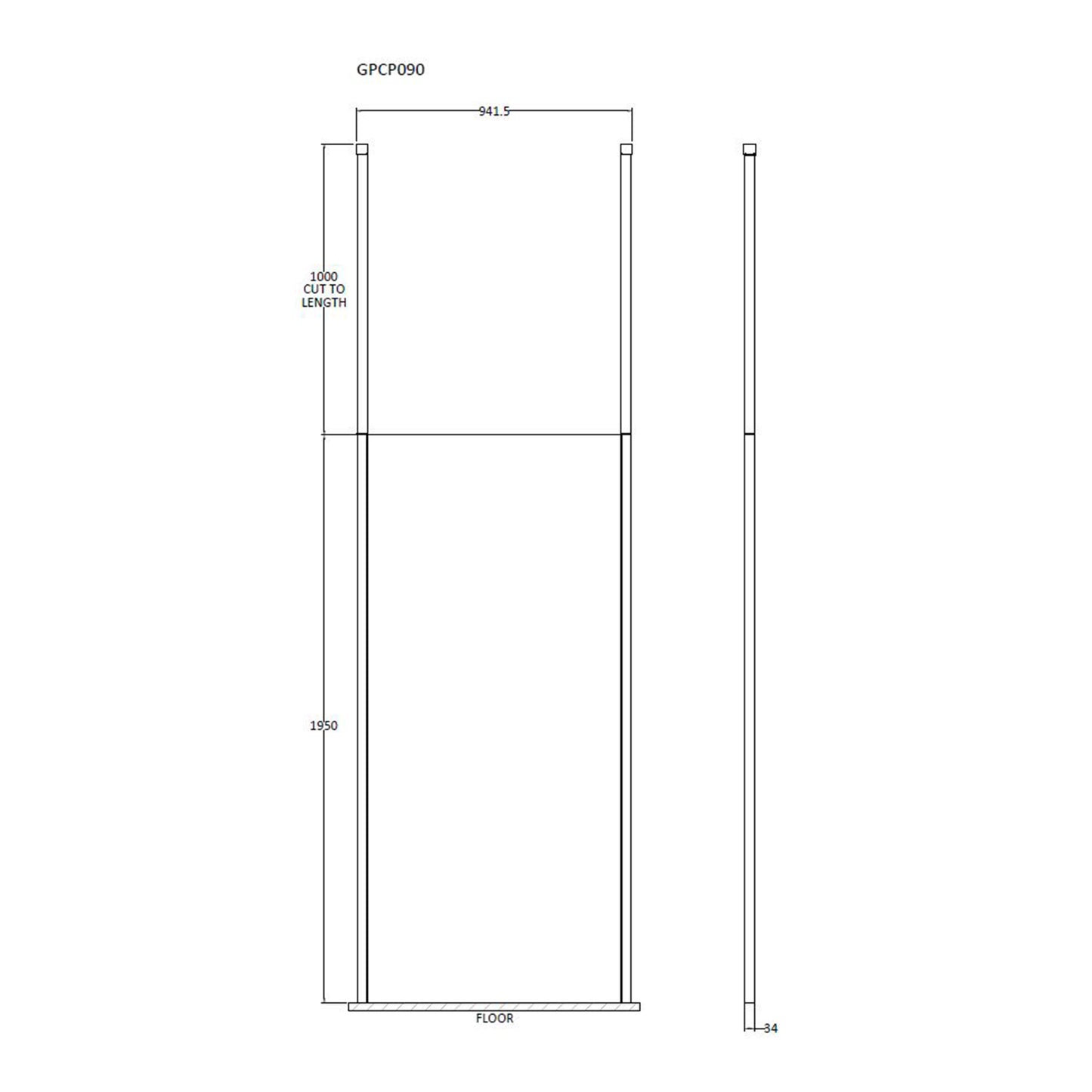 Fairford 900mm 8mm Matt Black Framed W/r Screen2 Ceiling Pos