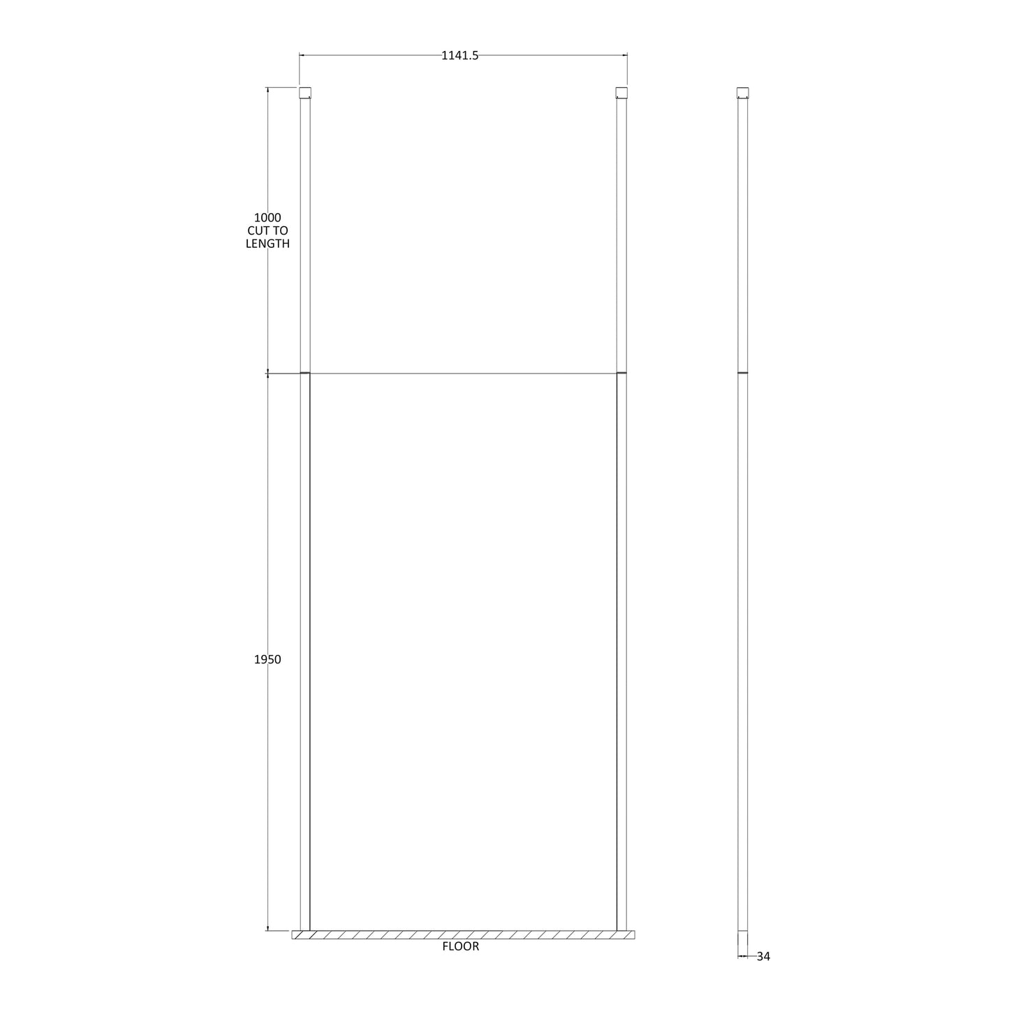 Fairford 1100mm 8mm Matt Black Framed W/r Screen2 Ceiling Po