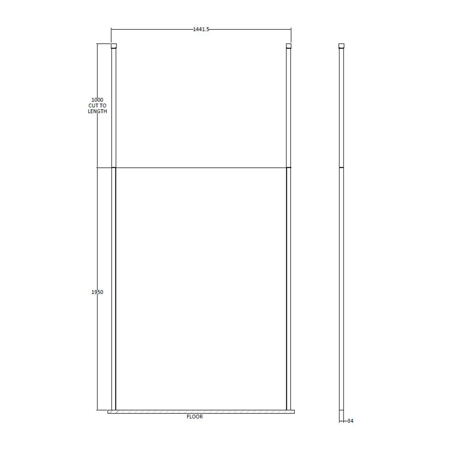 Fairford 1400mm 8mm Matt Black Framed W/r Screen2 Ceiling Po