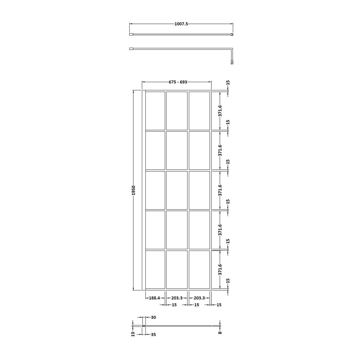 Fairford 700mm 8mm Matt Black Crittall W/r Screen
